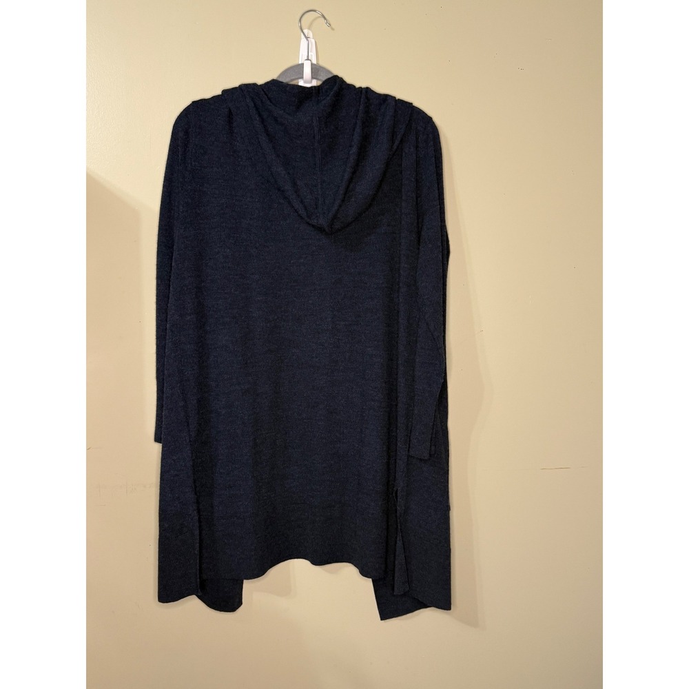 Rachel Zoe Navy Blue 100% Extrafine Merino Wool Hooded Open Front Cardigan XL - Picture 2 of 5